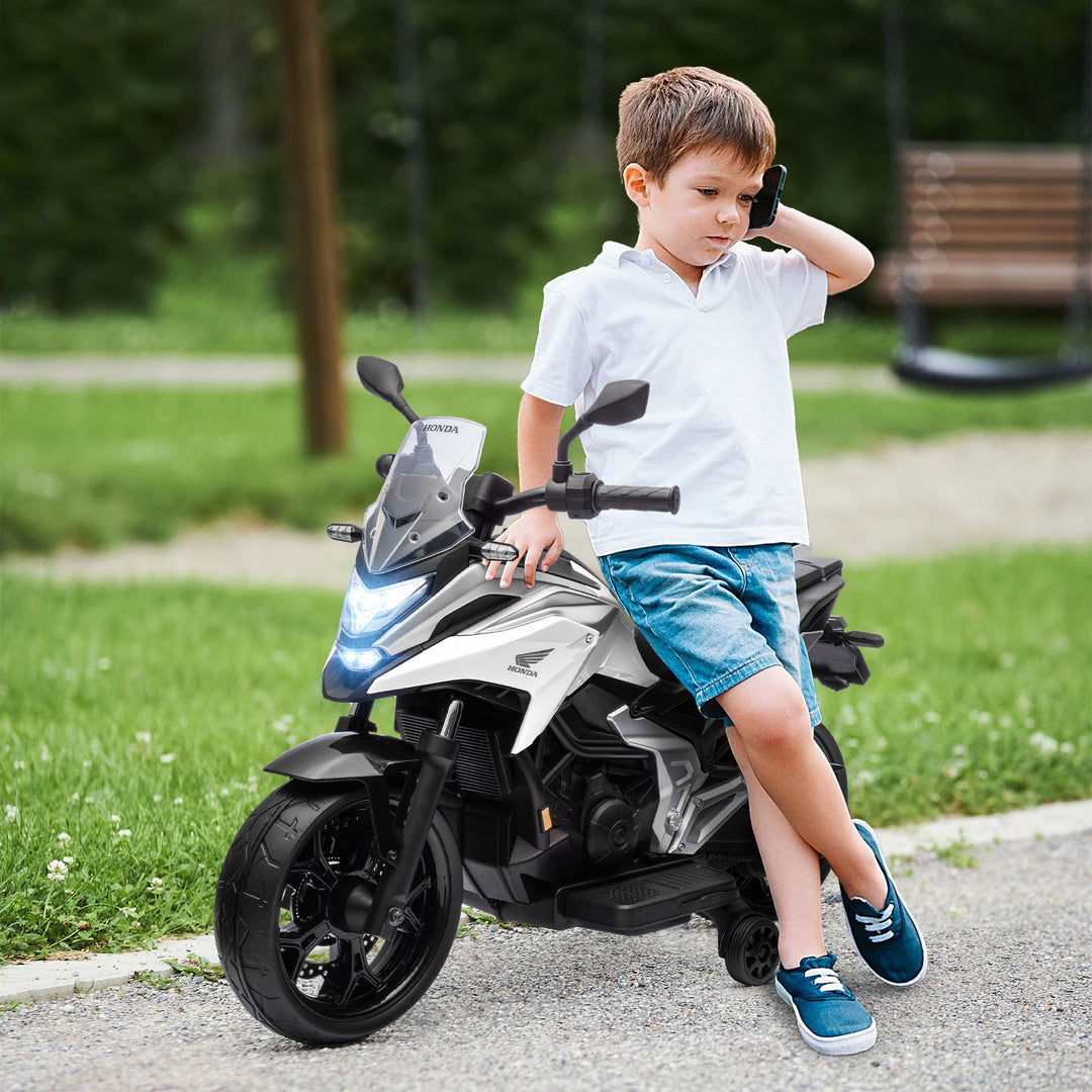 AIYAPLAY 12V Honda Licensed Kids Electric Motorbike w/ Music, Headlights, Early Education Function, for 3-6 Years - White