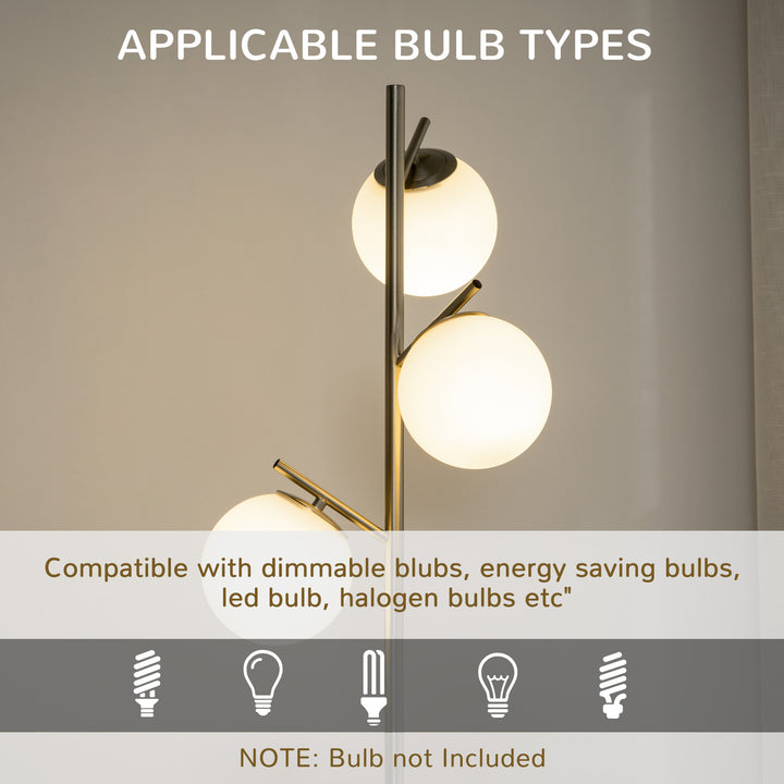 3-Light Tree Floor Lamps for Living Room, Modern Standing Lamp for Bedroom with Globe Lampshade, Steel Base, Bulb not Included, Silver