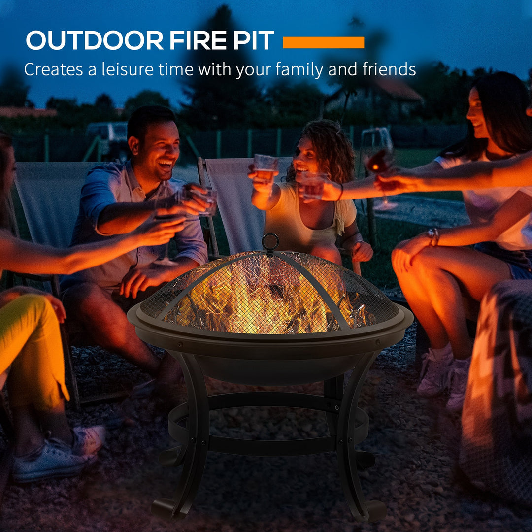 Outdoor Fire Pit, Firepit with Mesh Lid, Poker, for Camping, Bonfire, 