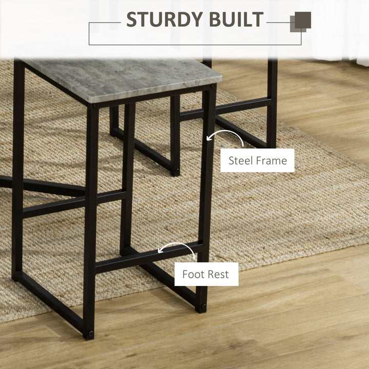 5pc Bar Table Set, Square Dining Table Set for 4 People, Home Kitchen Breakfast Bar Set with Steel Frame and Footrest, Concrete Grey