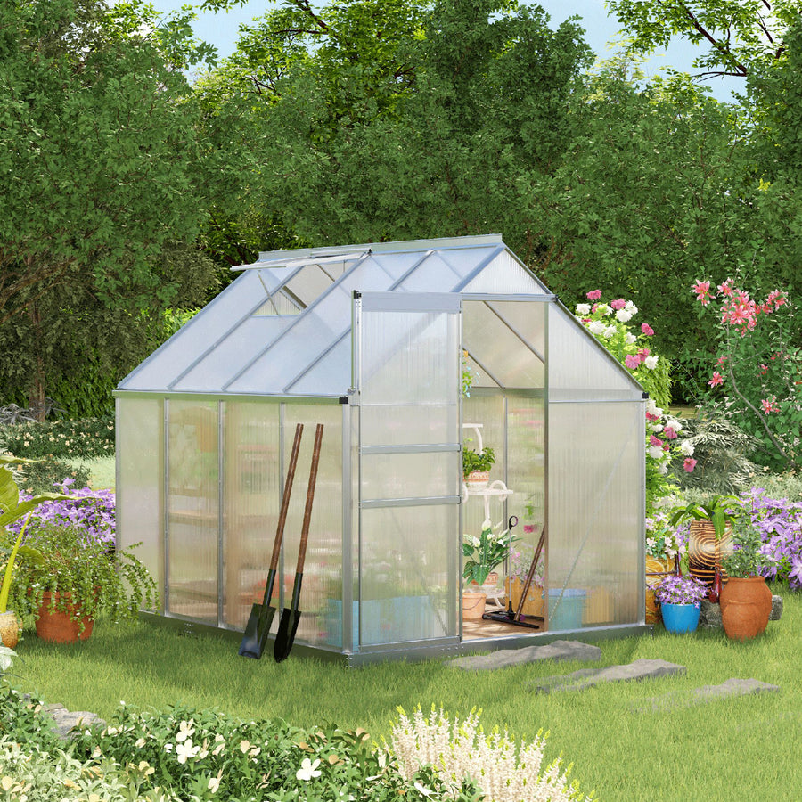 190 x 253 cm Walk-In Polycarbonate Greenhouse - Silver-Tone