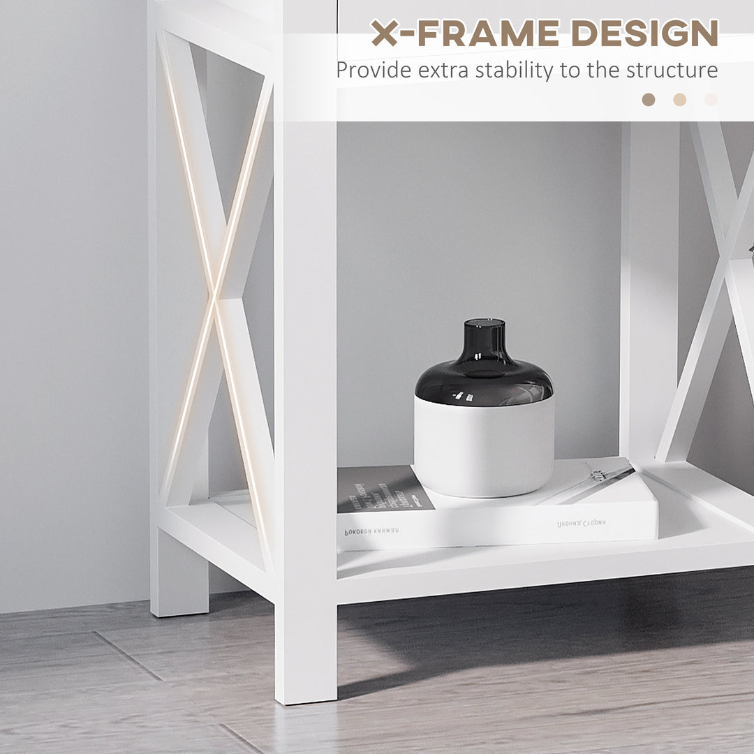 End Table, Sofa Side Table with Drawer X Bar Bottom Storage Shelf, Nightstand Bedside Table for Bedroom or Living Room White