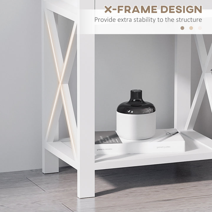End Table, Sofa Side Table with Drawer X Bar Bottom Storage Shelf, Nightstand Bedside Table for Bedroom or Living Room White