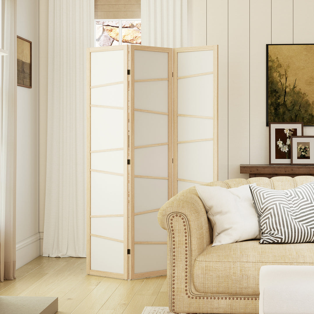 Wooden Folding Privacy Screen, 3 Panel Room Divider for Bedroom, Natur