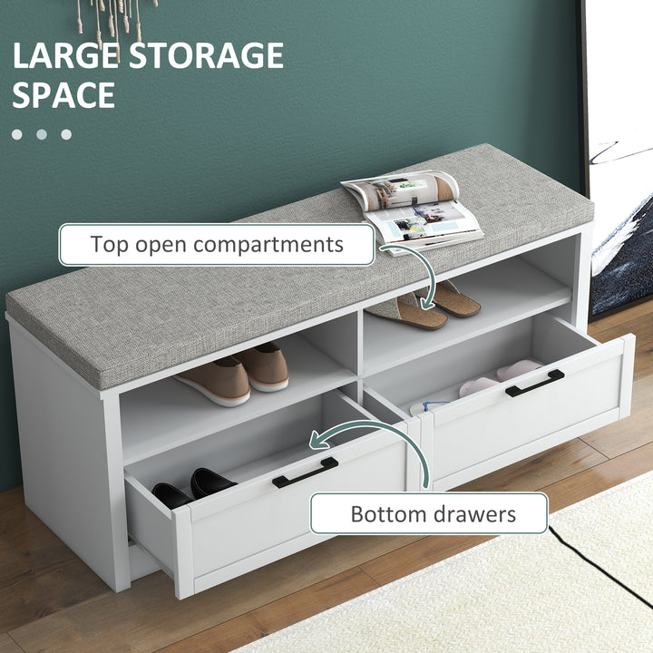 HOMCOM Entryway Bench: Padded Seating with Storage Drawers, Hallway Organiser, Beige | Aosom UK