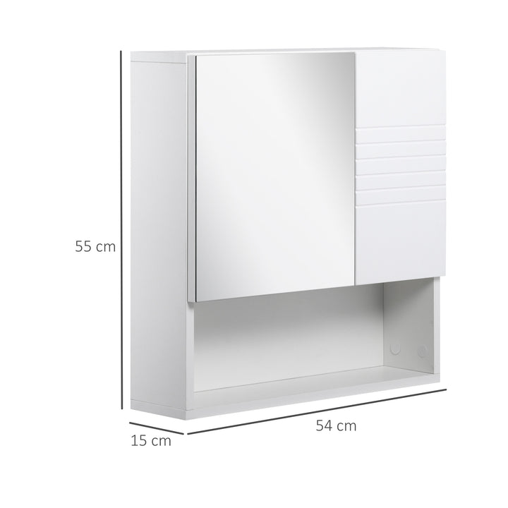 Bathroom Mirror Cabinet Wall-Mounted Storage w/ Double Door Adjustable Shelf - White