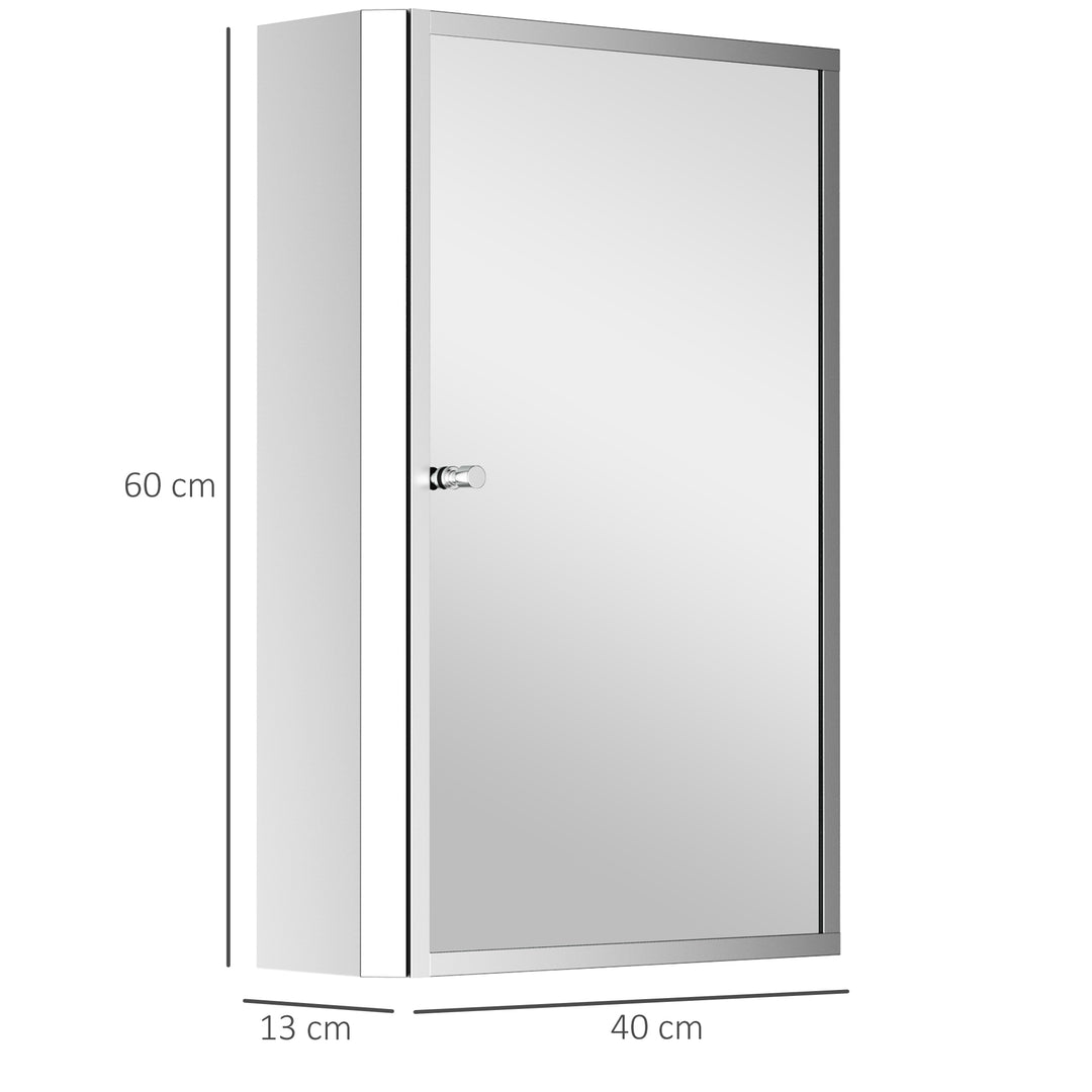 MCL Stainless Steel Wall mounted Bathroom Mirror Cabinet 2 Shelves Storage Unit Furniture w/Single Door (60H x 40L x 13D (cm))