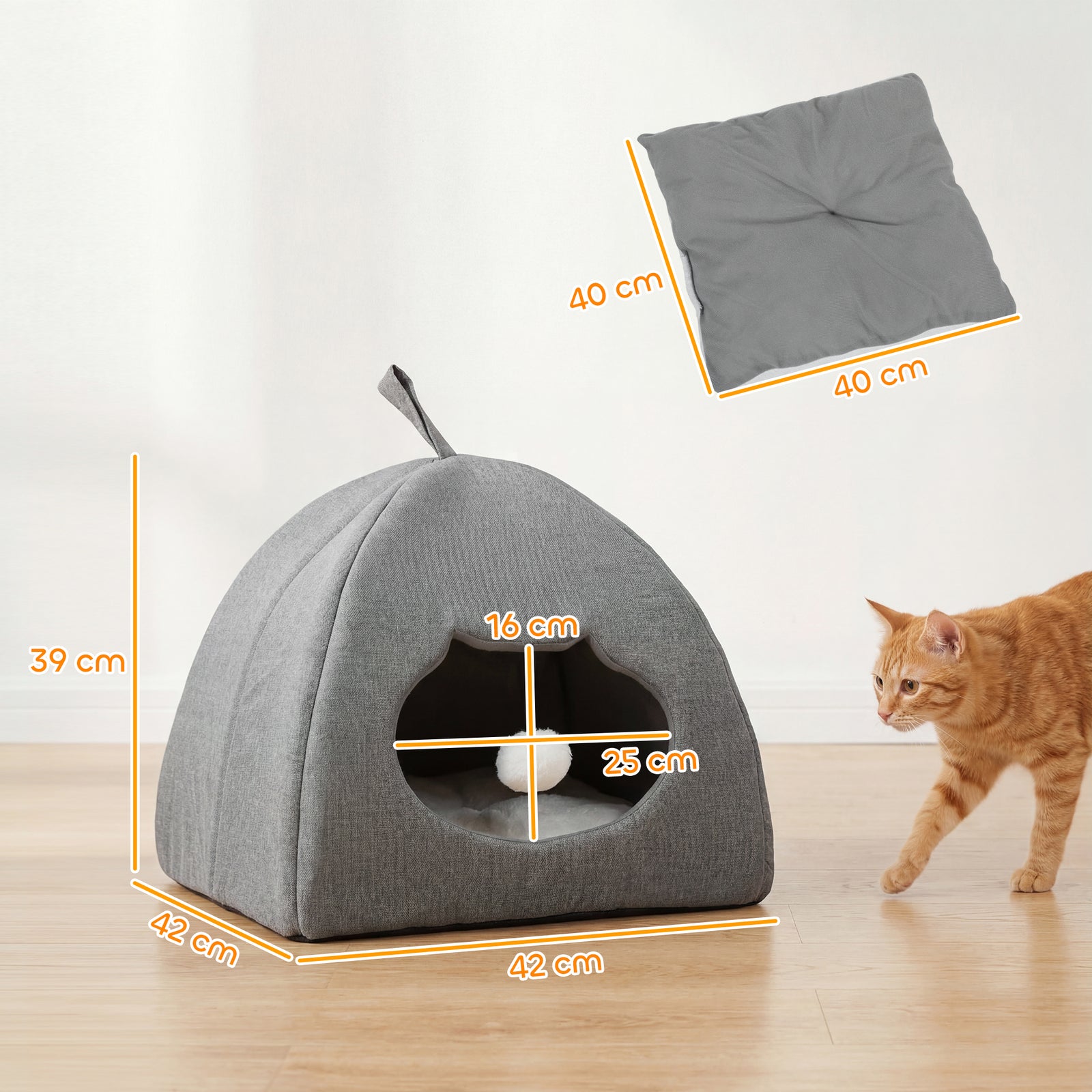 Cat Cave Bed for Indoor Kittens, Cat House with Removable Cushion and 