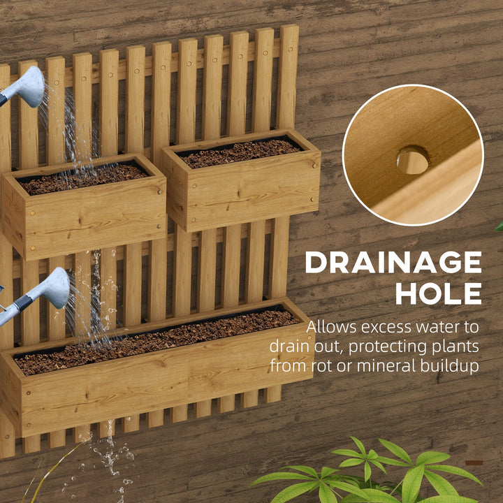 Set of 2 Wall-mounted Wooden Garden Planters with Trellis, Drainage Holes and Movable Planter Boxes, Wall Raised Garden Bed for Patio, Carbonised