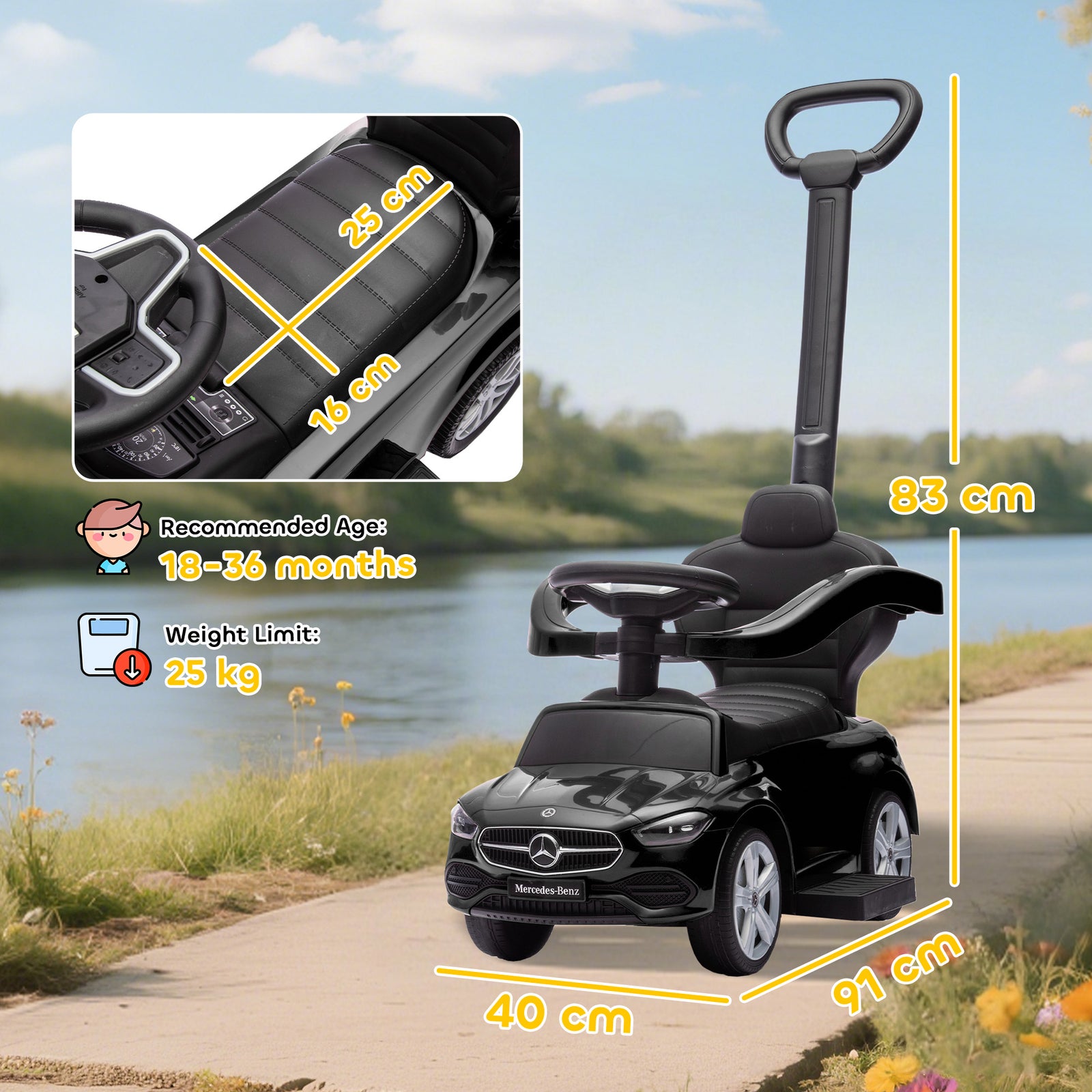 2 in 1 Baby Ride on Push Car Mercedes-Benz C-Class Licensed Walker Foo