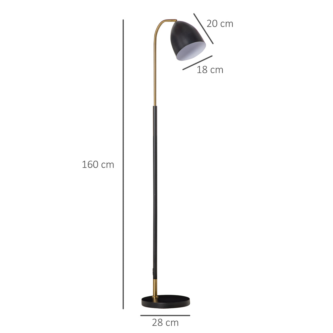 HOMCOM Arc Floor Lamp, Standing Reading Light, with Adjustable Lampshade, and Round Base for Living Room, Office, Bedroom, Black Gold