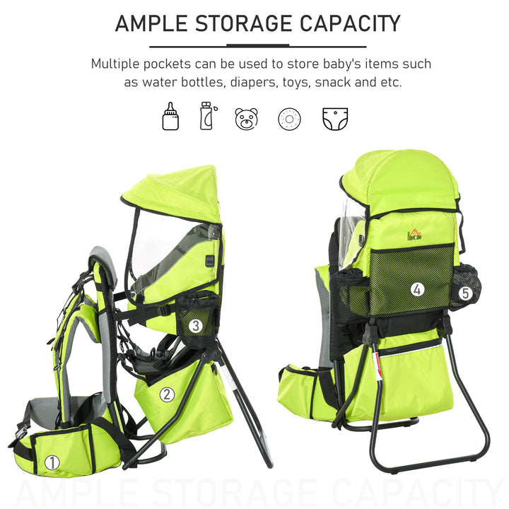 HOMCOM Baby Hiking Backpack Carrier Child Carrier with Ergonomic Hip Seat Detachable Rain Cover Adjustable Straps Stand for Toddler 6-36 Months Green