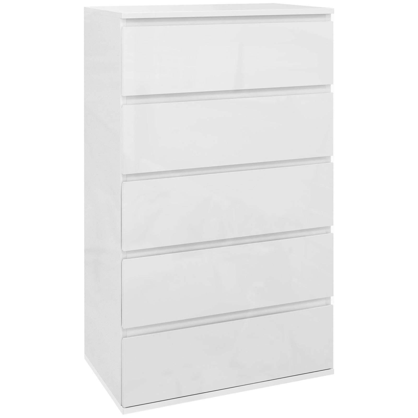 5-Drawer Modern Dresser, High Gloss Storage Drawer Unit for Bedroom, White