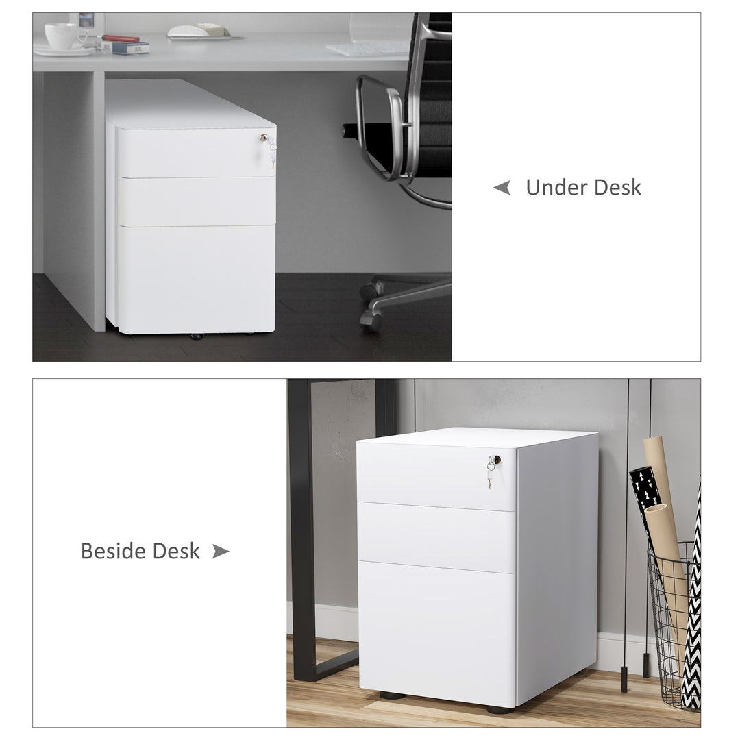Lockable Cabinet, Rolling Filing Cabinet with 3 Drawers, Steel Office Drawer Unit for A4, Letter, Legal Sized Files