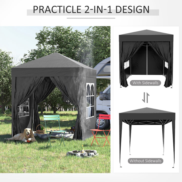 Outsunny 2x2m Garden Pop Up Gazebo Shelter Canopy w/ Removable Walls and Carrying Bag for Party and Camping, Black