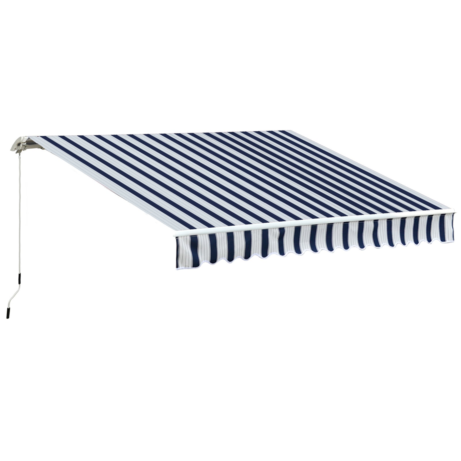 Manual Retractable Awning, 3.5x2.5 m-Dark Blue/White Stripes