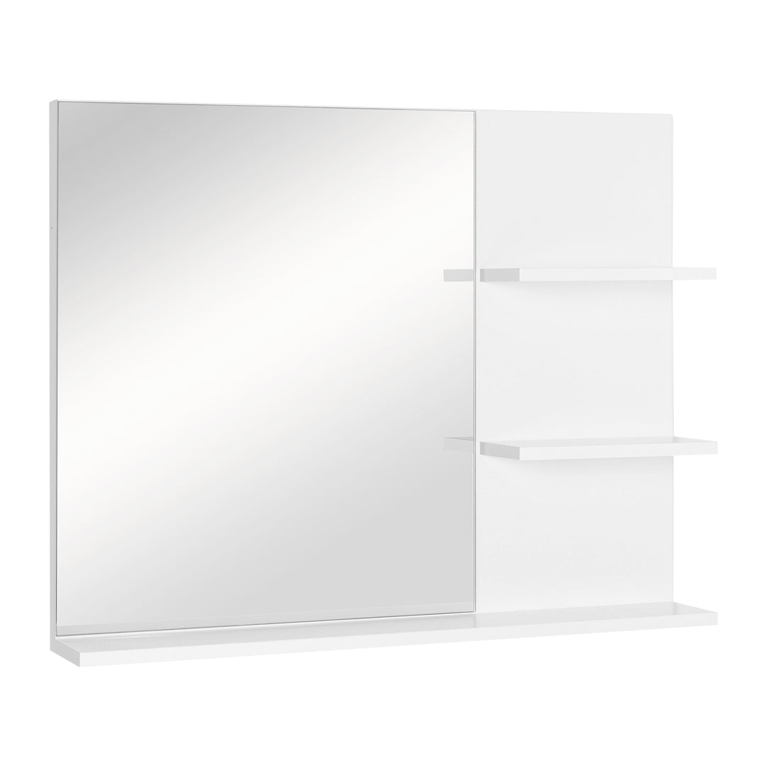 MCL Modern Bathroom Mirror, Wall-mounted Vanity Mirror with 3 Tiers Storage Shelves for Make Up, White