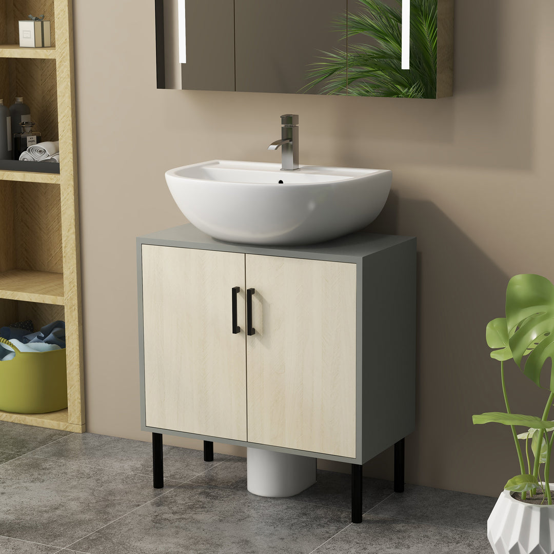 Kleankin Under Sink Cabinet, Under Sink Unit Bathroom Vanity , Storage Cupboard with Double Doors, Storage Shelves, 60x30x61cm, Natural