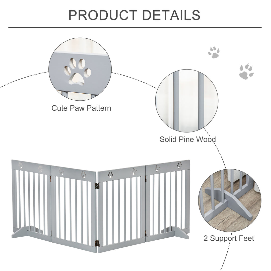 MCL Freestanding Pet Gate 4 Panel Folding Wooden Dog Barrier w/ Support Feet