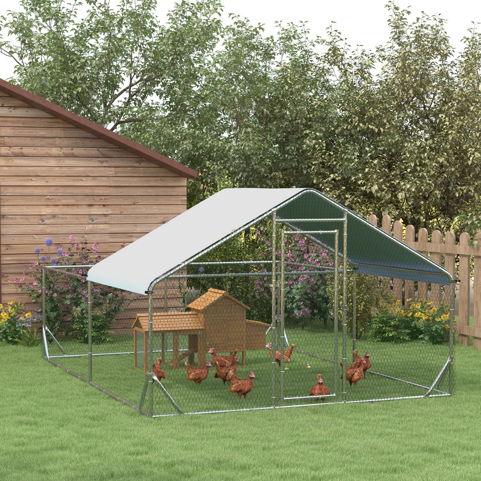 Walk-In Chicken Run, Hen House, with Roof, for Ducks, Chickens, Rabbits