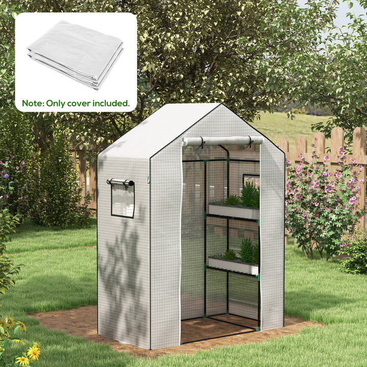 Outsunny Greenhouse Cover Replacement Walk-in PE Hot House Cover with Roll-up Door and Windows, 140 x 73 x 190cm, White | Aosom UK