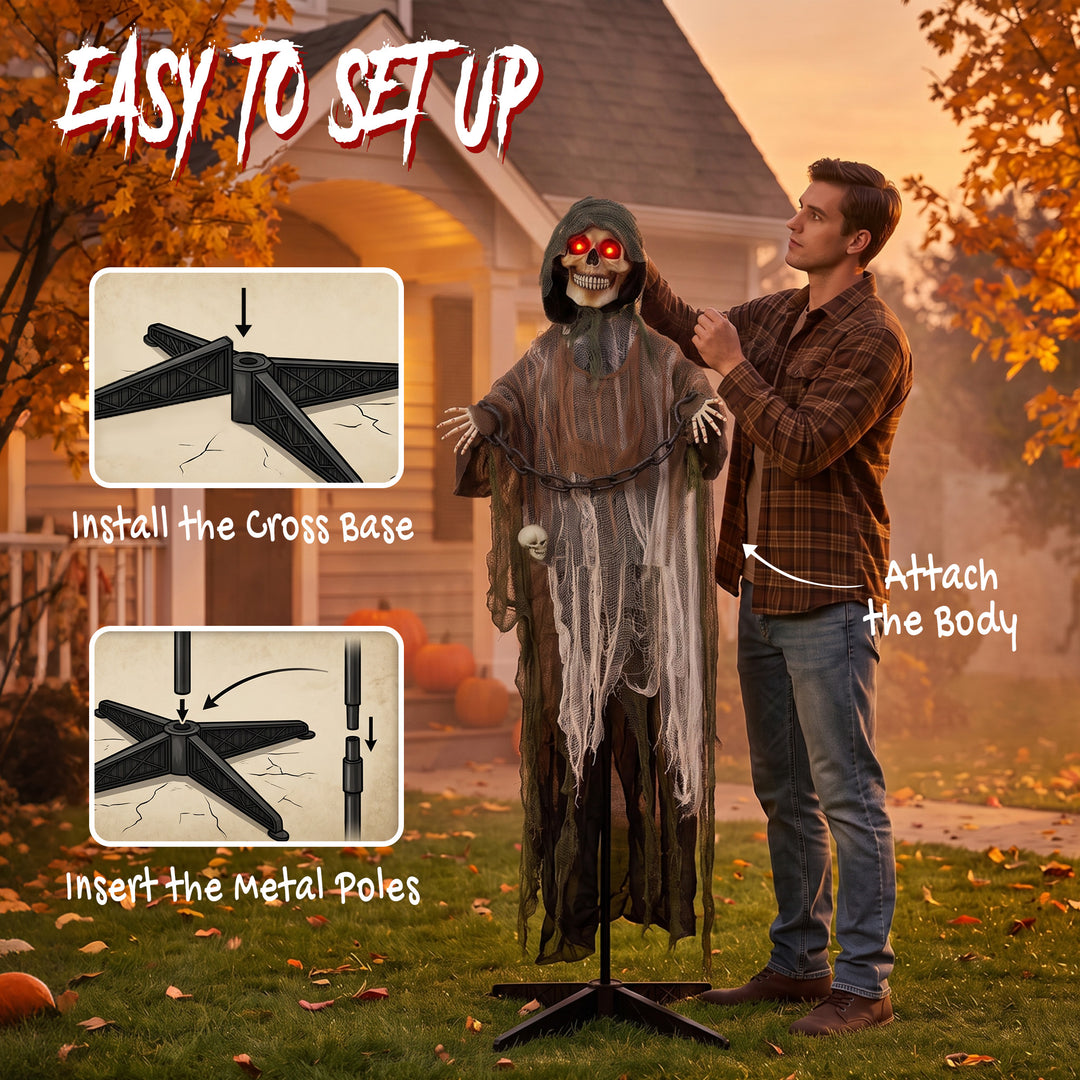 170cm Animated Grim Reaper, Life-Size Halloween Animatronic with Movin