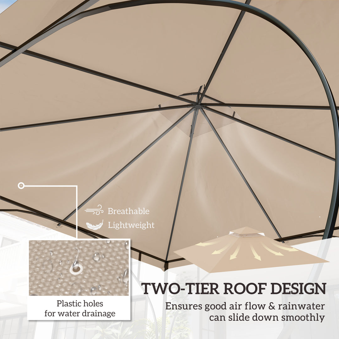 3x3(m) Replacement Gazebo Canopy, Double Tier Roof Top for Garden, Patio, Outdoor, Khaki (TOP ONLY)