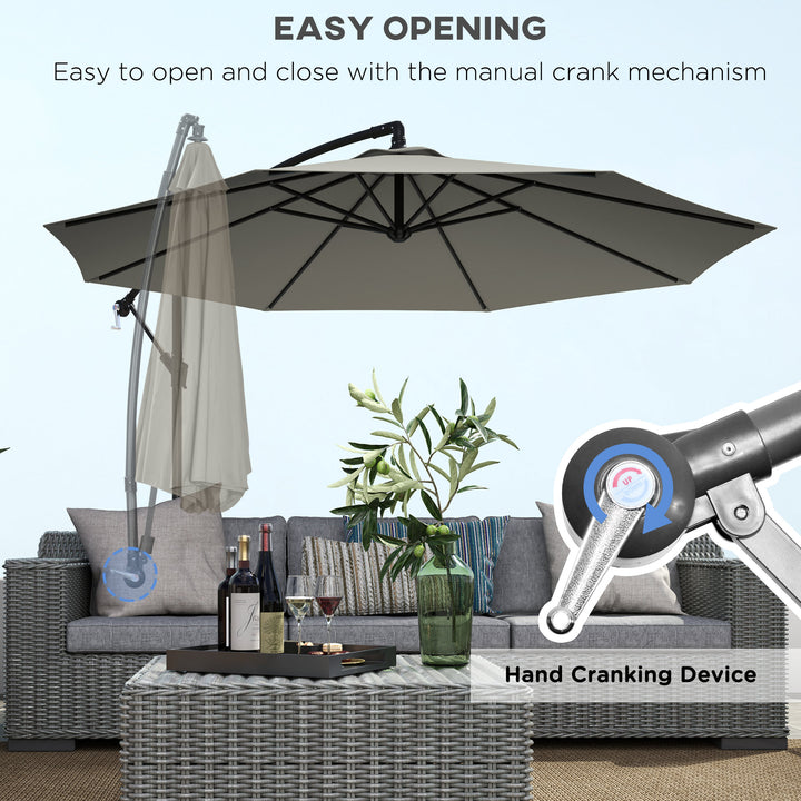 3m Overhanging Cantilever Parasol, with Cross Base - Light Grey