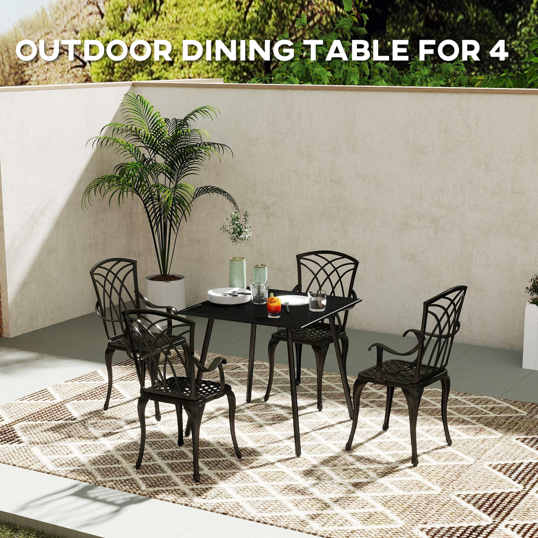 Square Garden Table with Slat Top, Steel Frame, Outdoor Table for 4 Person, 80 x 80 x 74 cm, Black