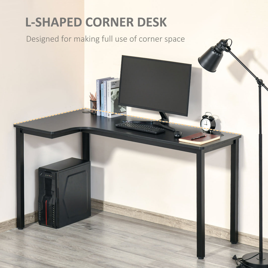 HOMCOM L-Shaped Gaming Desk, Computer Corner Desk with Cable Management, Home Office Workstation, 145 x 81 x 76cm, Black | Aosom UK