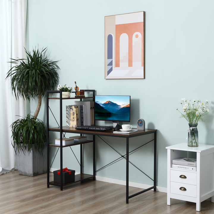 MCL Reversible Computer Desk with Storage Shelves on Left or Right, Industrial Reversible Writing Desk for Home Office, Study, Easy Assembly, 120 x 64 x 121cm, Rustic Brown and Black