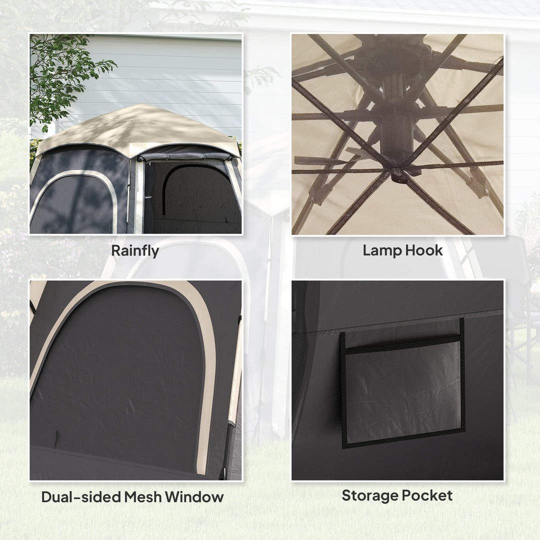 Instant Pop Up Camping Tent, 2/3/4 Person Easy Setup Dome Family Tent with Vestibule, Rainfly, 4 Mesh Windows & 2 Doors, Hexagonal Design, Waterproof & UV Protected, Dark Grey