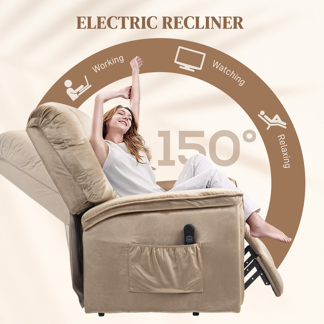 Velvet-Feel Electric Lift Recliner Chair - Brown
