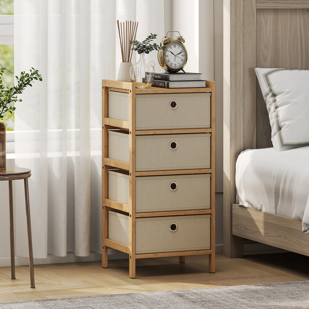 Chest of Drawers, 4 Fabric Drawers Narrow Dresser with Bamboo Frame, C