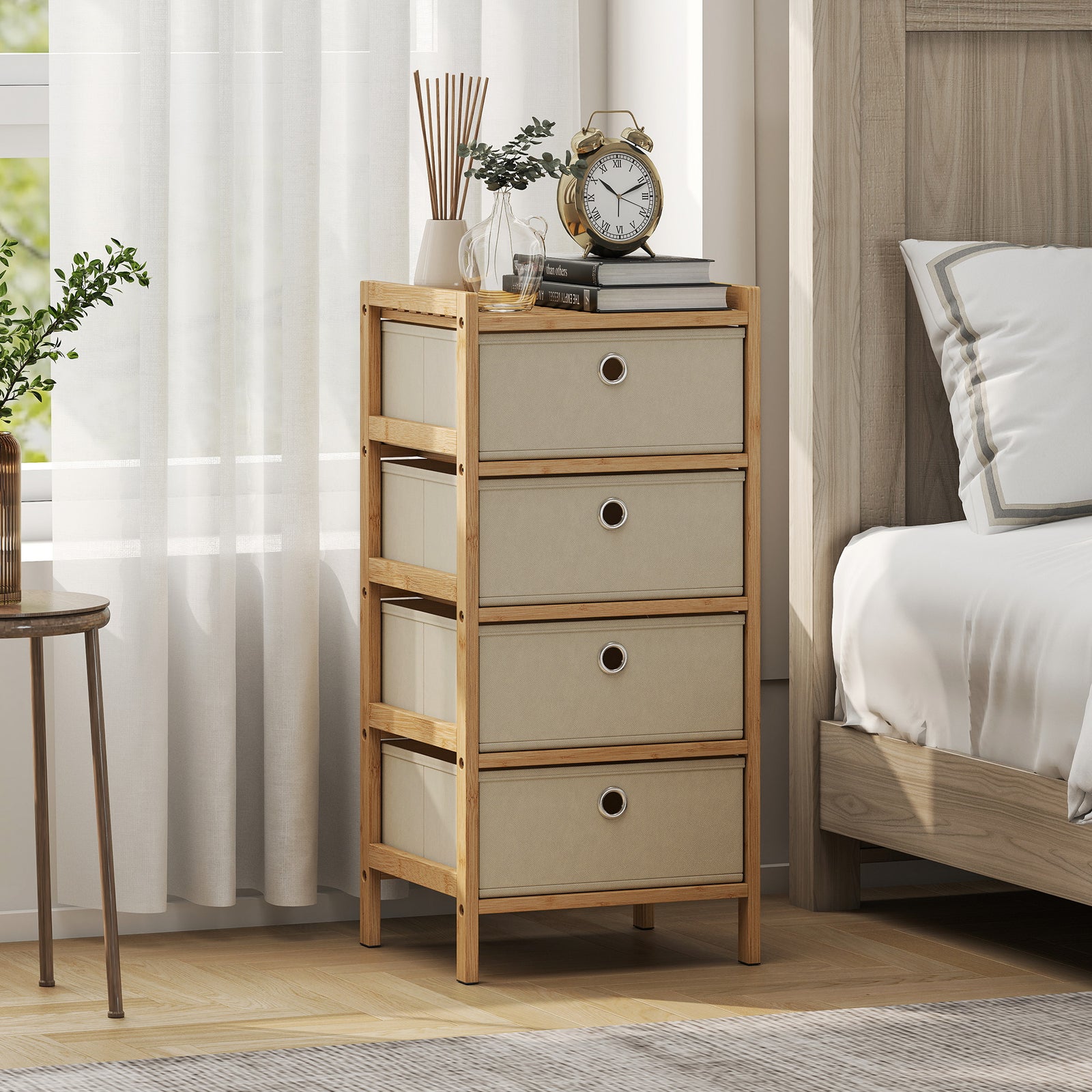 Chest of Drawers, 4 Fabric Drawers Narrow Dresser with Bamboo Frame, C