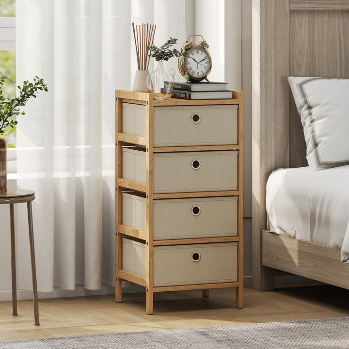 Chest of Drawers, 4 Fabric Drawers Narrow Dresser with Bamboo Frame