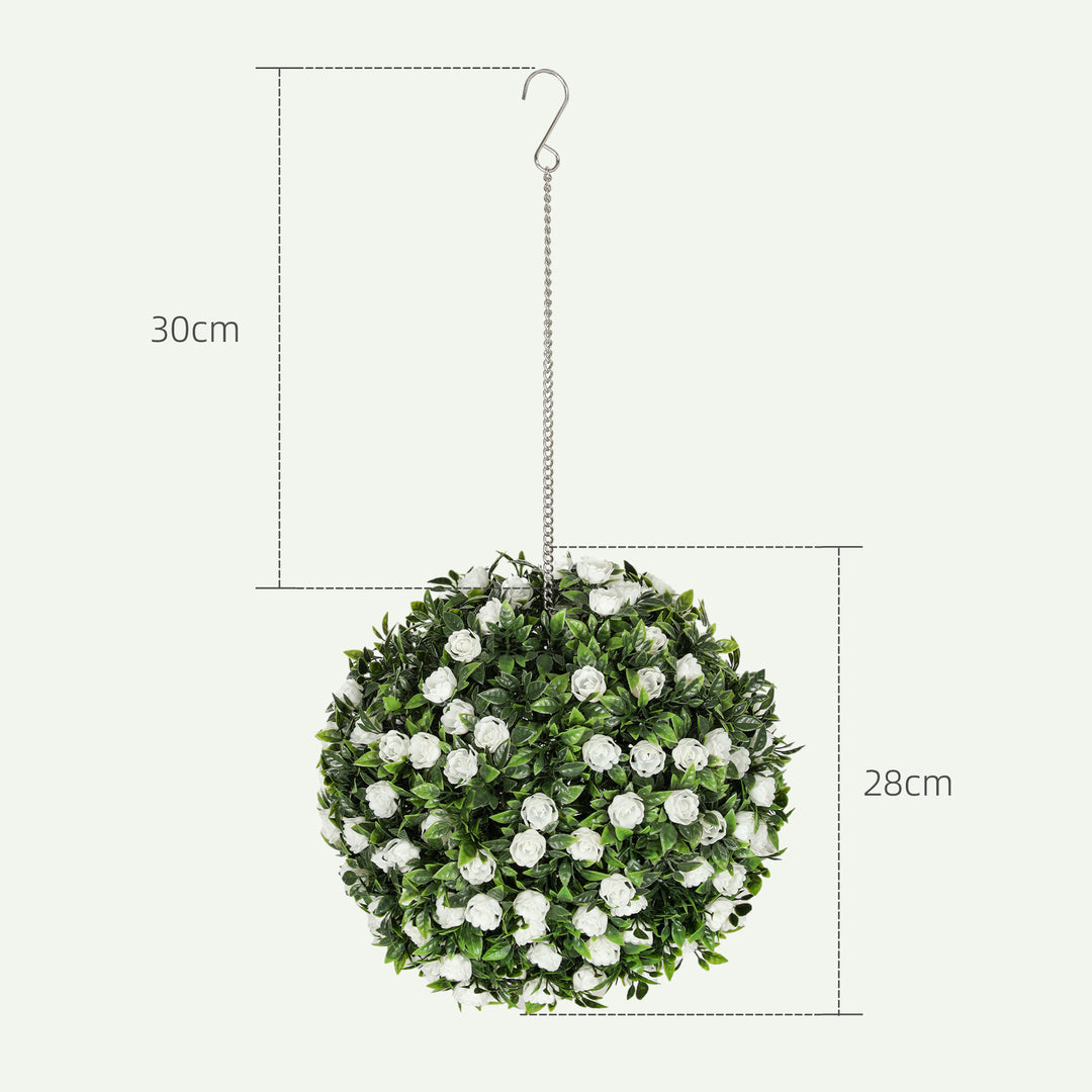 Set of 2 Decorative Artificial Plants, UV-protected Artificial Plant Topiary Rose Balls, Fake Plants for Home Indoor outdoor Decor, 28cm, White