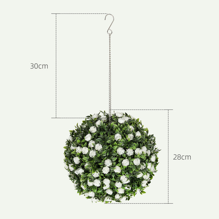 Set of 2 Decorative Artificial Plants, UV-protected Artificial Plant Topiary Rose Balls, Fake Plants for Home Indoor outdoor Decor, 28cm, White