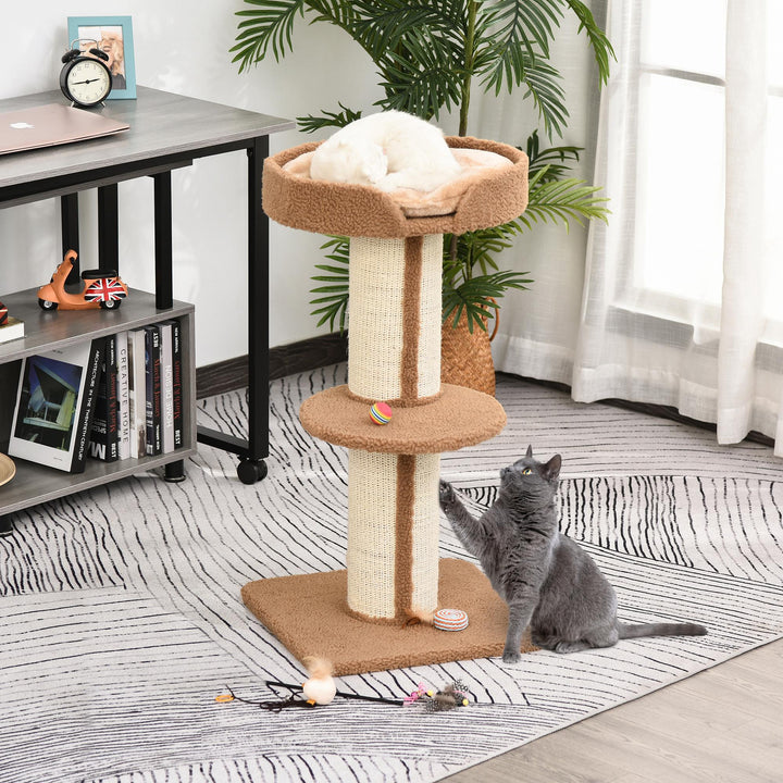 PawHut Cat Tree with Perches, Sisal Scratching Posts & Lamb Cashmere, Activity Centre, Brown | Aosom UK