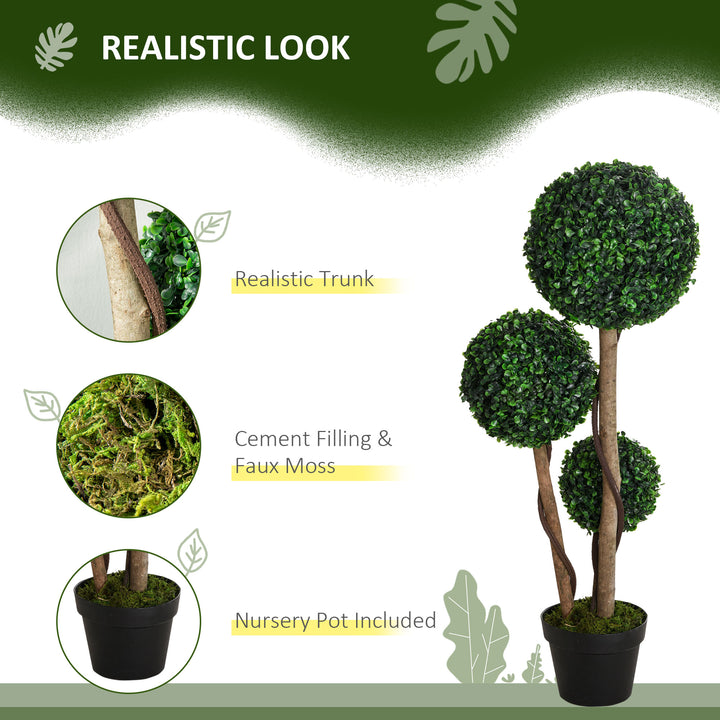 Decorative Artificial Tree Boxwood Ball Topiary Tree in Pot Fake Plant for Home Indoor Outdoor Decor, 90 cm, Dark Green
