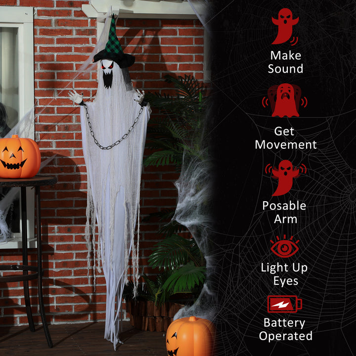 HOMCOM 204cm 80" Hanging Ghost Outdoor Halloween Decoration, Halloween Animatronic with Sound Activated, Light Up Eyes, Sound Effects, Animated Prop for Haunted House | Aosom UK