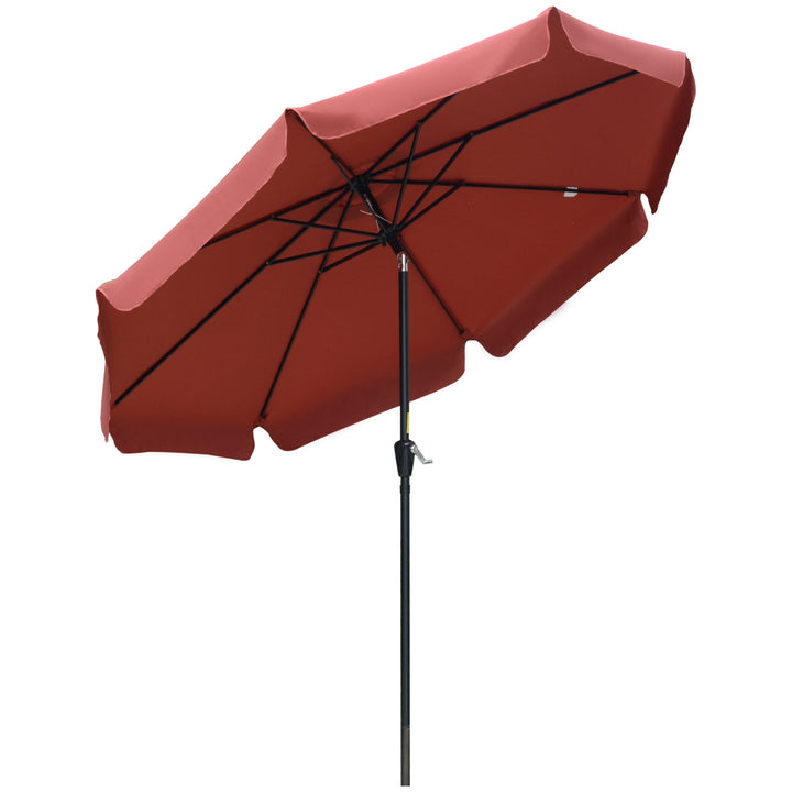 2.7m Patio Parasol Garden Umbrellas Outdoor Sun Shade Table Umbrella with Tilt, Crank, 8 Ribs, Ruffles, Wine Red