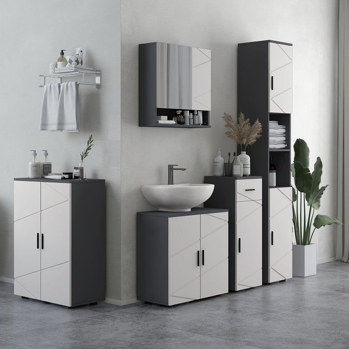 Kleankin Tall Bathroom Cabinet, Narrow Storage with Open Shelves, 2 Door Cabinets, Adjustable Shelves, Grey