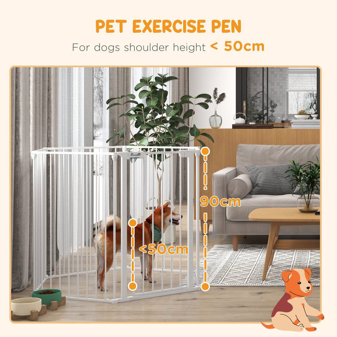 6 Panels Foldable Dog Playpen, Puppy Pen Crate with Door - White