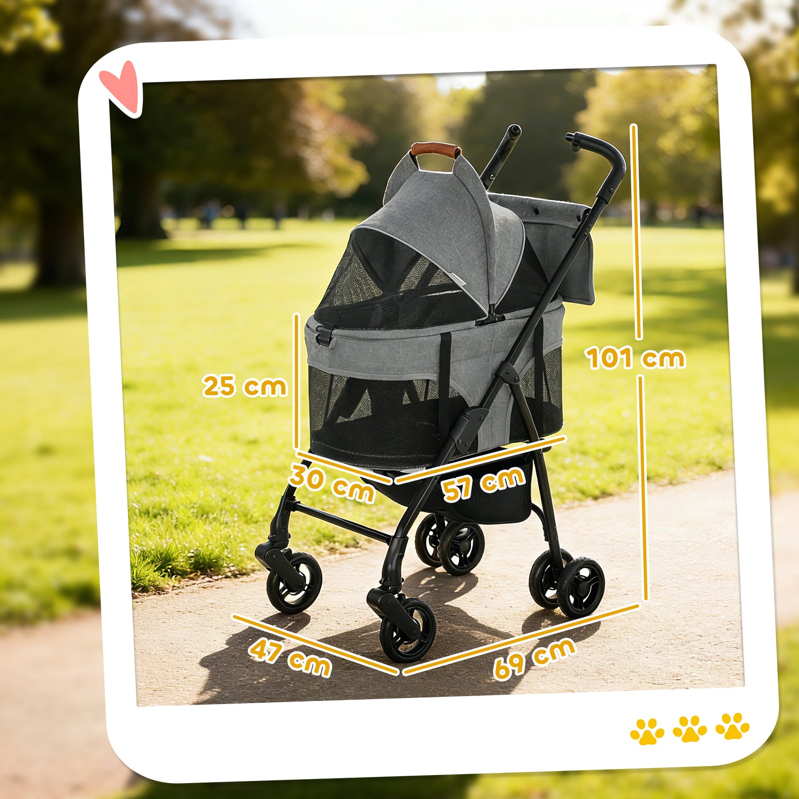 Pet Stroller, Foldable Dog Cat Stroller with Detachable Carrier, Wheel