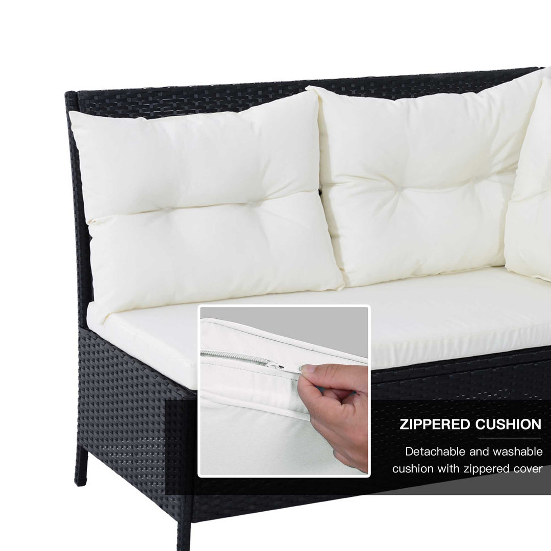 MCL 8-Seater Garden Rattan Furniture Rattan Corner Dining Sofa Set Wicker Conservatory Furniture Lawn Patio Coffee Table Foot Stool w/Cushion-Black