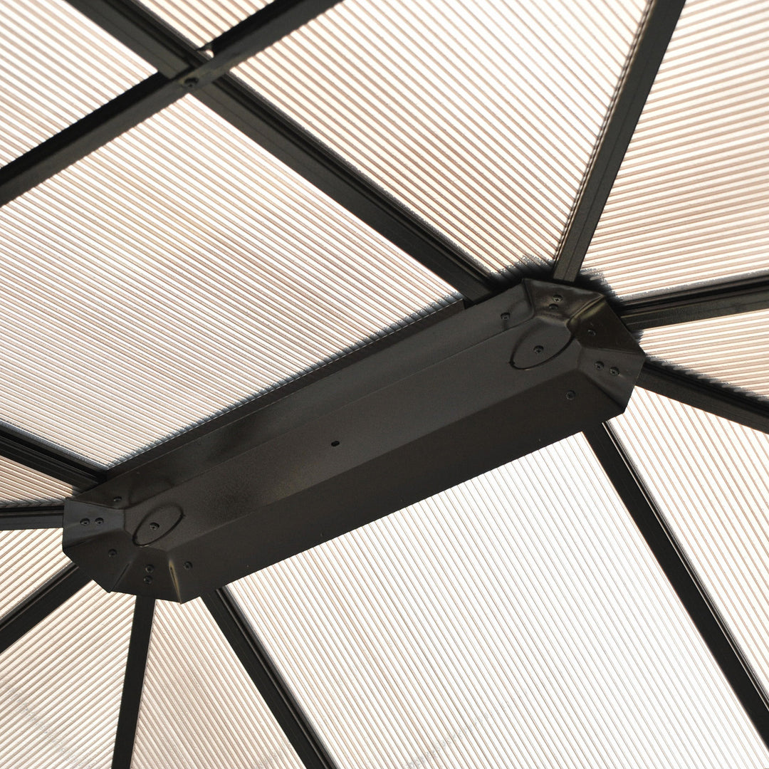 MCL 3.6 x 4m Hardtop Gazebo Canopy with Polycarbonate Roof and Aluminium Frame, Garden Pavilion with Mosquito Netting and Curtains