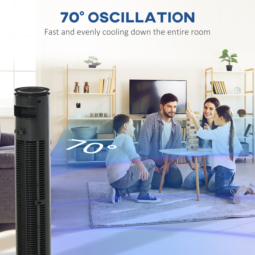 30'' Freestanding Tower Fan, 3 Speed 3 Mode, 10h Timer, 70 Degree Oscillation, LED Light, 5M Remote Controller, Dark Grey