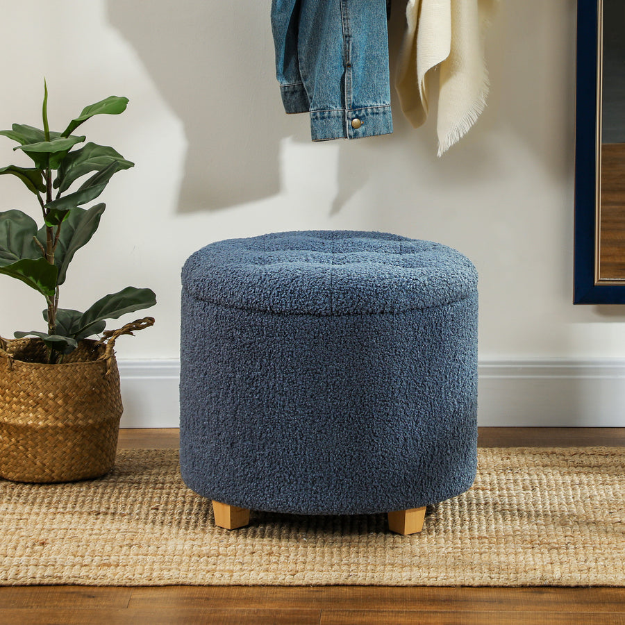 40.5L Teddy Fleece Storage Ottoman - Blue
