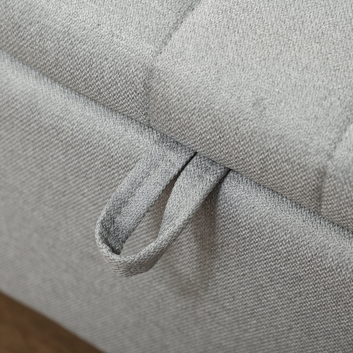 92 x 31cm Linen-Look Storage Ottoman - Light Grey